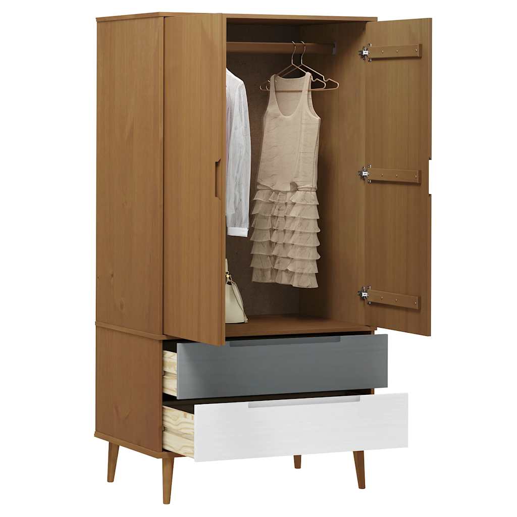 vidaXL Wardrobe MOLDE Brown 90x55x175 cm Solid Wood Pine 3