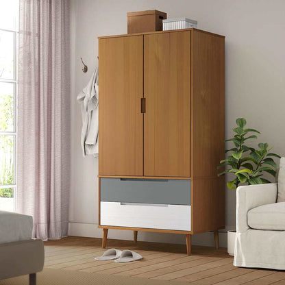 vidaXL Wardrobe MOLDE Brown 90x55x175 cm Solid Wood Pine 1