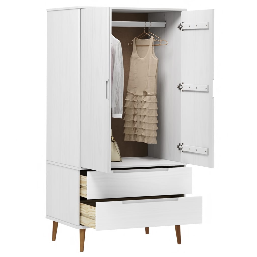 vidaXL Wardrobe MOLDE White 90x55x175 cm Solid Wood Pine 3