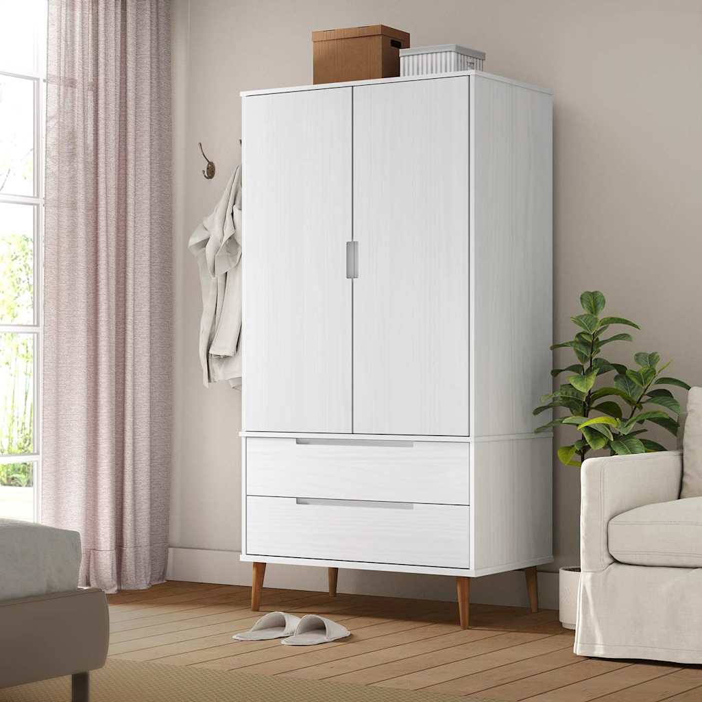 vidaXL Wardrobe MOLDE White 90x55x175 cm Solid Wood Pine 1