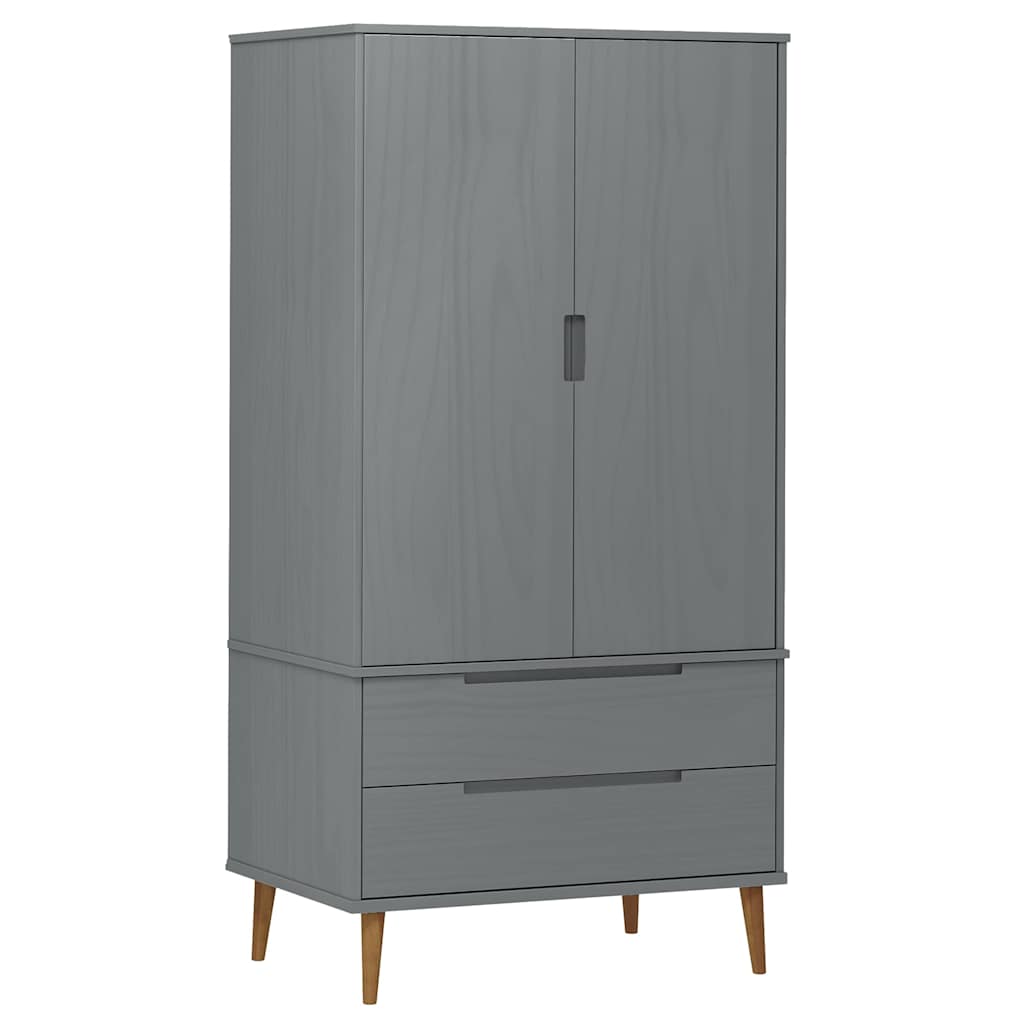vidaXL Wardrobe MOLDE Grey 90x55x175 cm Solid Wood Pine 2