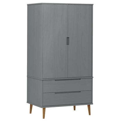vidaXL Wardrobe MOLDE Grey 90x55x175 cm Solid Wood Pine 2
