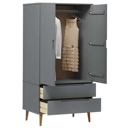 vidaXL Wardrobe MOLDE Grey 90x55x175 cm Solid Wood Pine 3