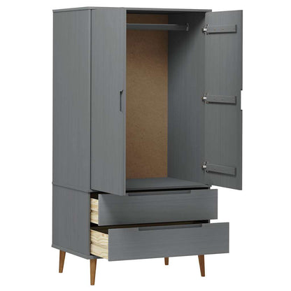 vidaXL Wardrobe MOLDE Grey 90x55x175 cm Solid Wood Pine 5