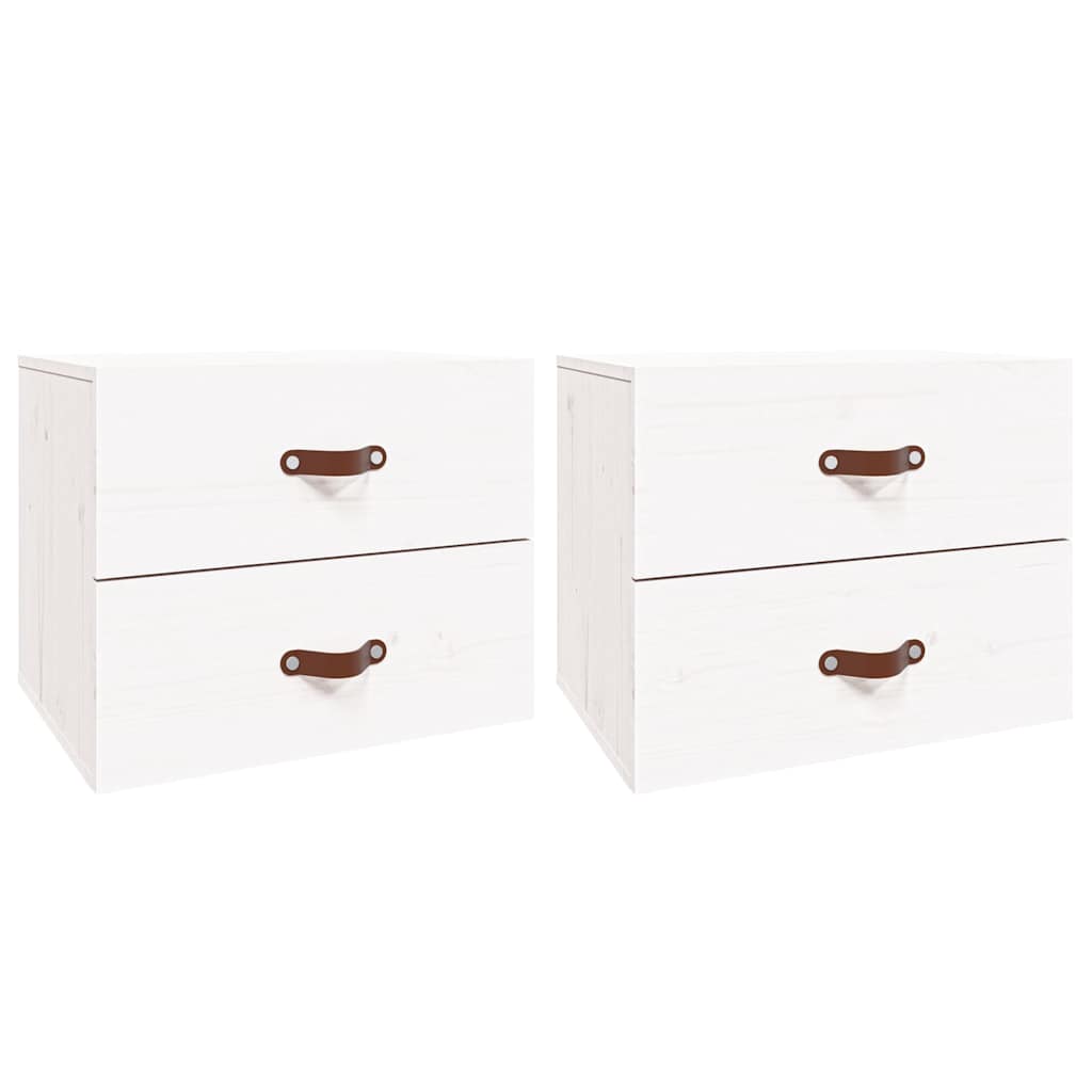 vidaXL Wall-mounted Bedside Cabinet |  Set of 2 | White | Solid pinewood 2