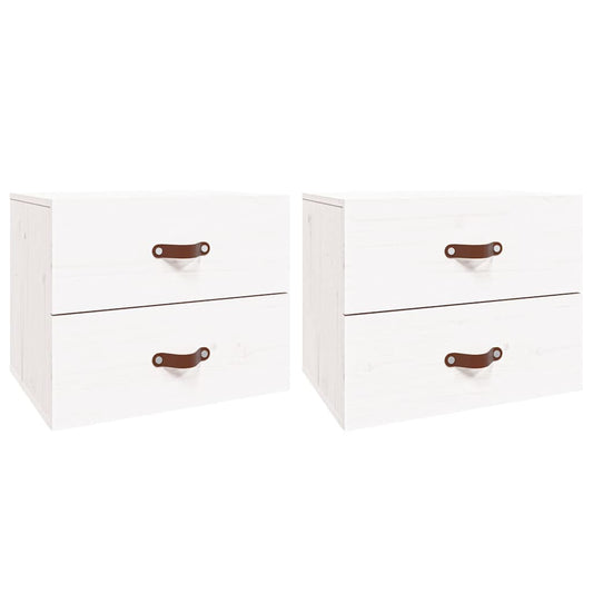 vidaXL Wall-mounted Bedside Cabinet |  Set of 2 | White | Solid pinewood 2