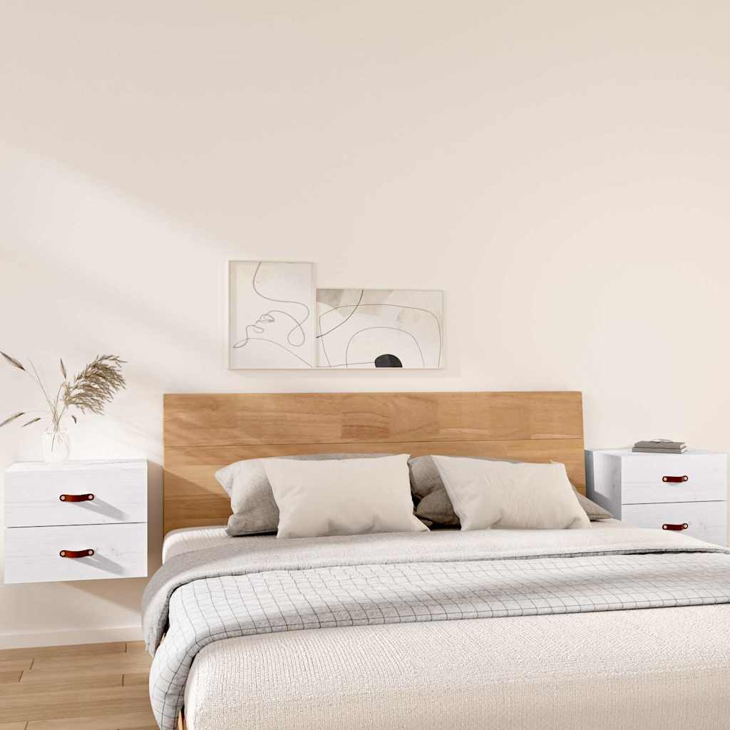 vidaXL Wall-mounted Bedside Cabinet |  Set of 2 | White | Solid pinewood 1