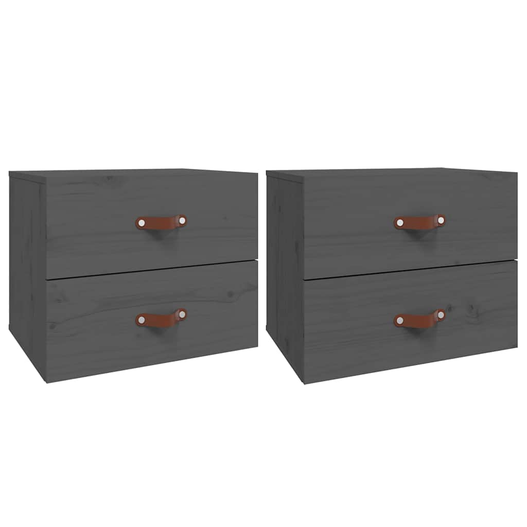 vidaXL Wall-mounted Bedside Cabinet | Set of 2 | Grey | Solid pinewood | Medium 2