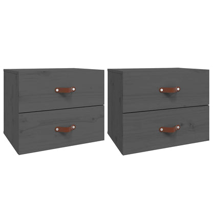 vidaXL Wall-mounted Bedside Cabinet | Set of 2 | Grey | Solid pinewood | Medium 2