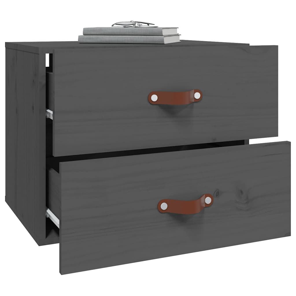 vidaXL Wall-mounted Bedside Cabinet | Set of 2 | Grey | Solid pinewood | Medium 4