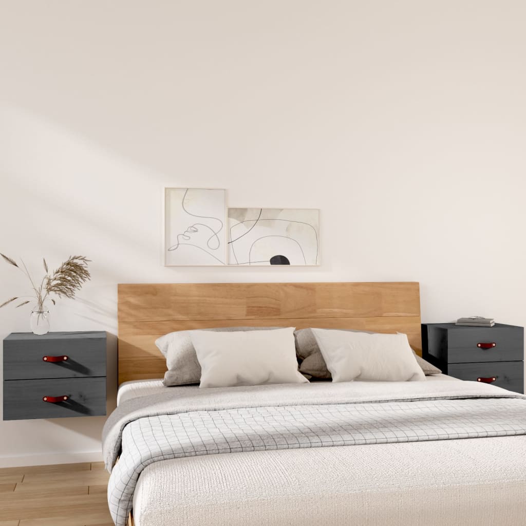 vidaXL Wall-mounted Bedside Cabinet | Set of 2 | Grey | Solid pinewood | Medium 1