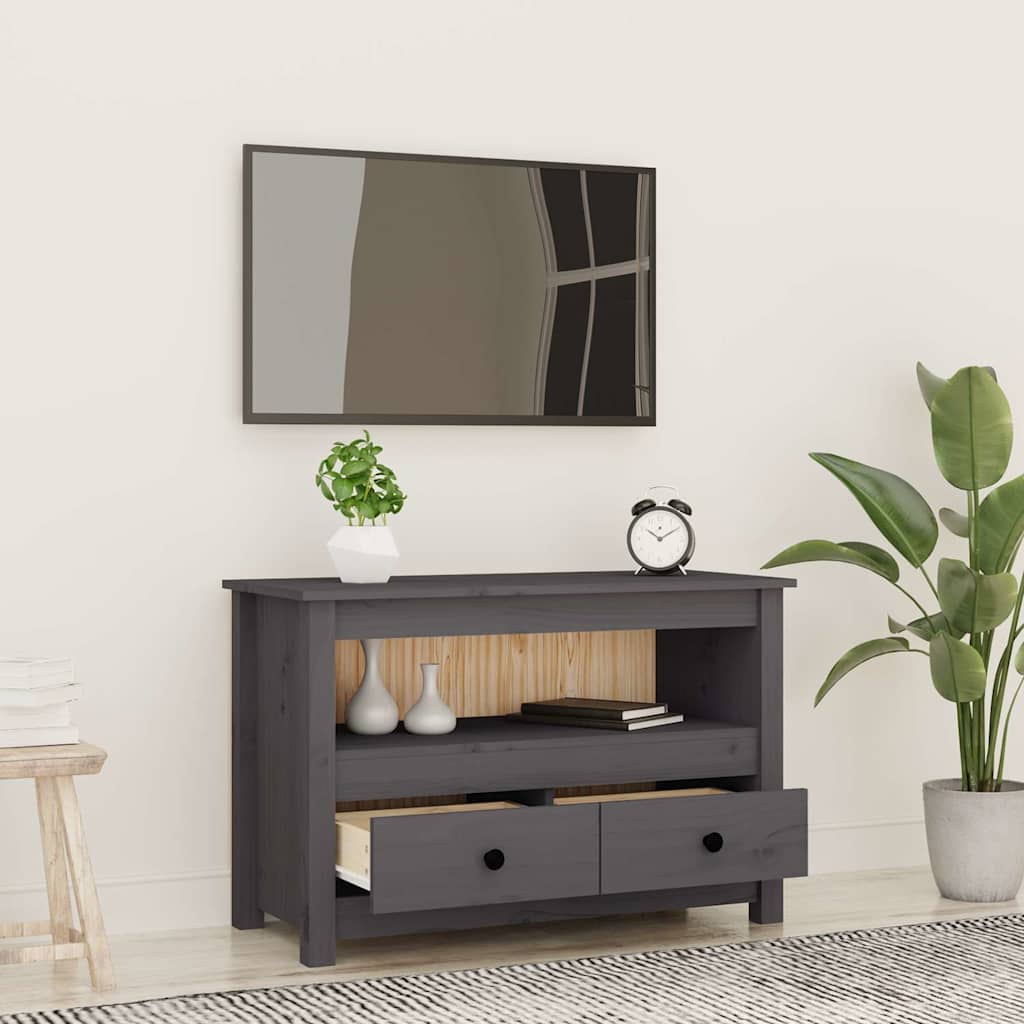 vidaXL TV Cabinet Grey 79x35x52 cm Solid Wood Pine 3