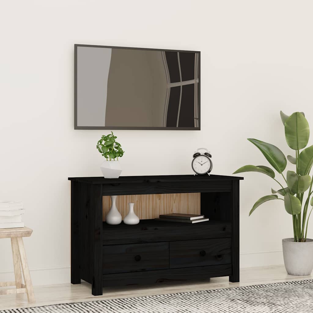 vidaXL TV Cabinet Black 79x35x52 cm Solid Wood Pine 1