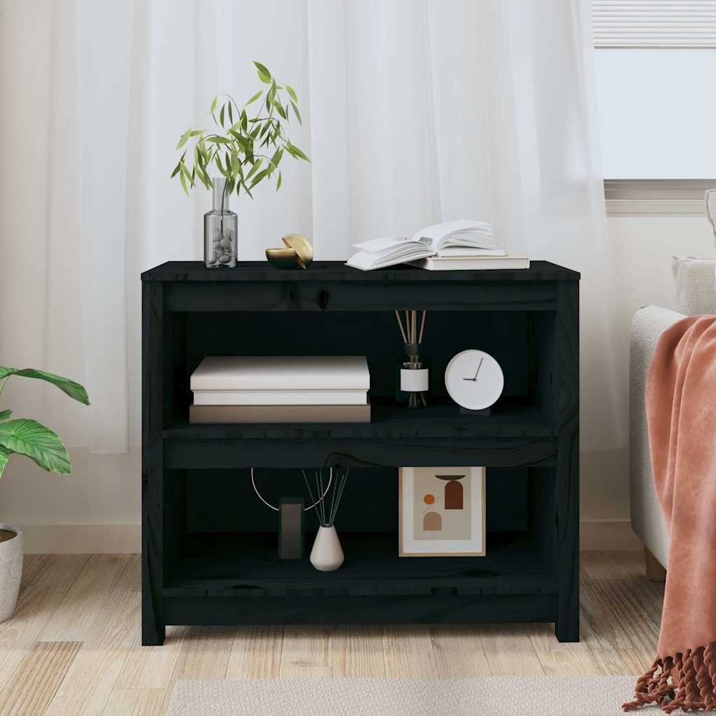 vidaXL Book Cabinet Black 80x35x68 cm Solid Wood Pine 3