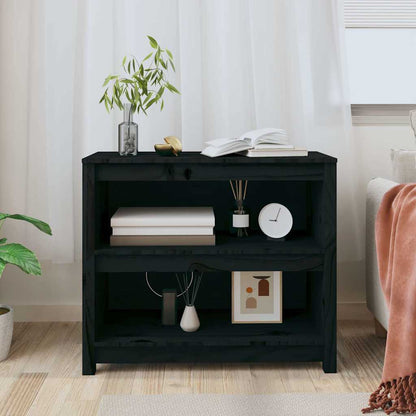 vidaXL Book Cabinet Black 80x35x68 cm Solid Wood Pine 3