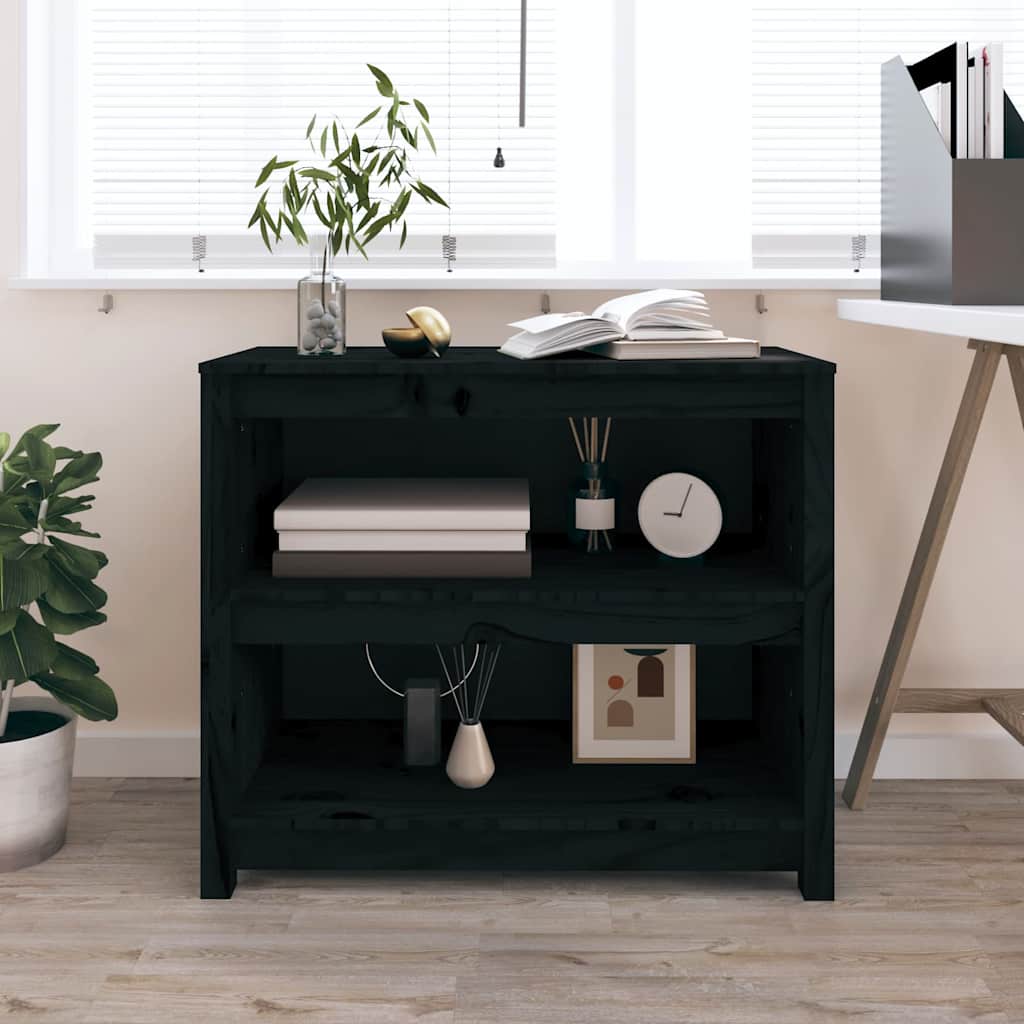 vidaXL Book Cabinet Black 80x35x68 cm Solid Wood Pine 1