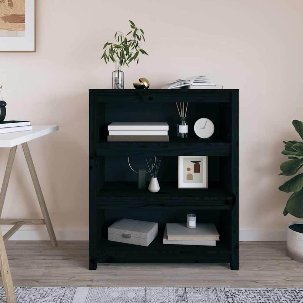 Book Cabinet 80x35x97 cm Solid Wood Pine Black 97 cm