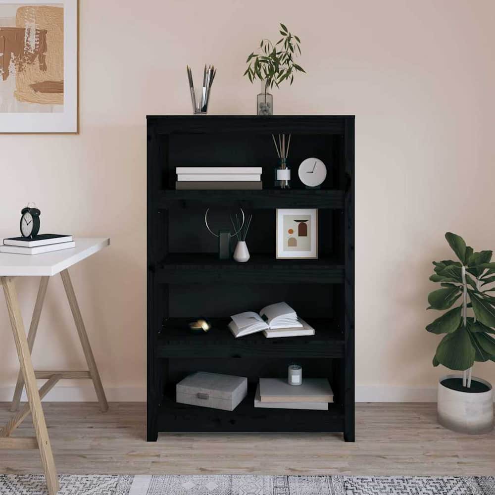 Book Cabinet 80x35x97 cm Solid Wood Pine Black 126 cm
