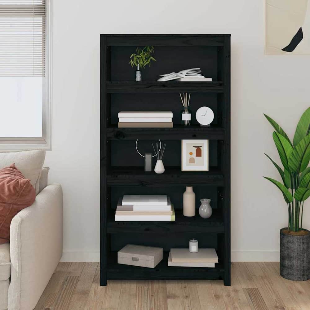 Book Cabinet 80x35x97 cm Solid Wood Pine Black 154 cm