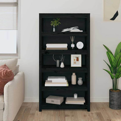 Book Cabinet 80x35x97 cm Solid Wood Pine Black 154 cm