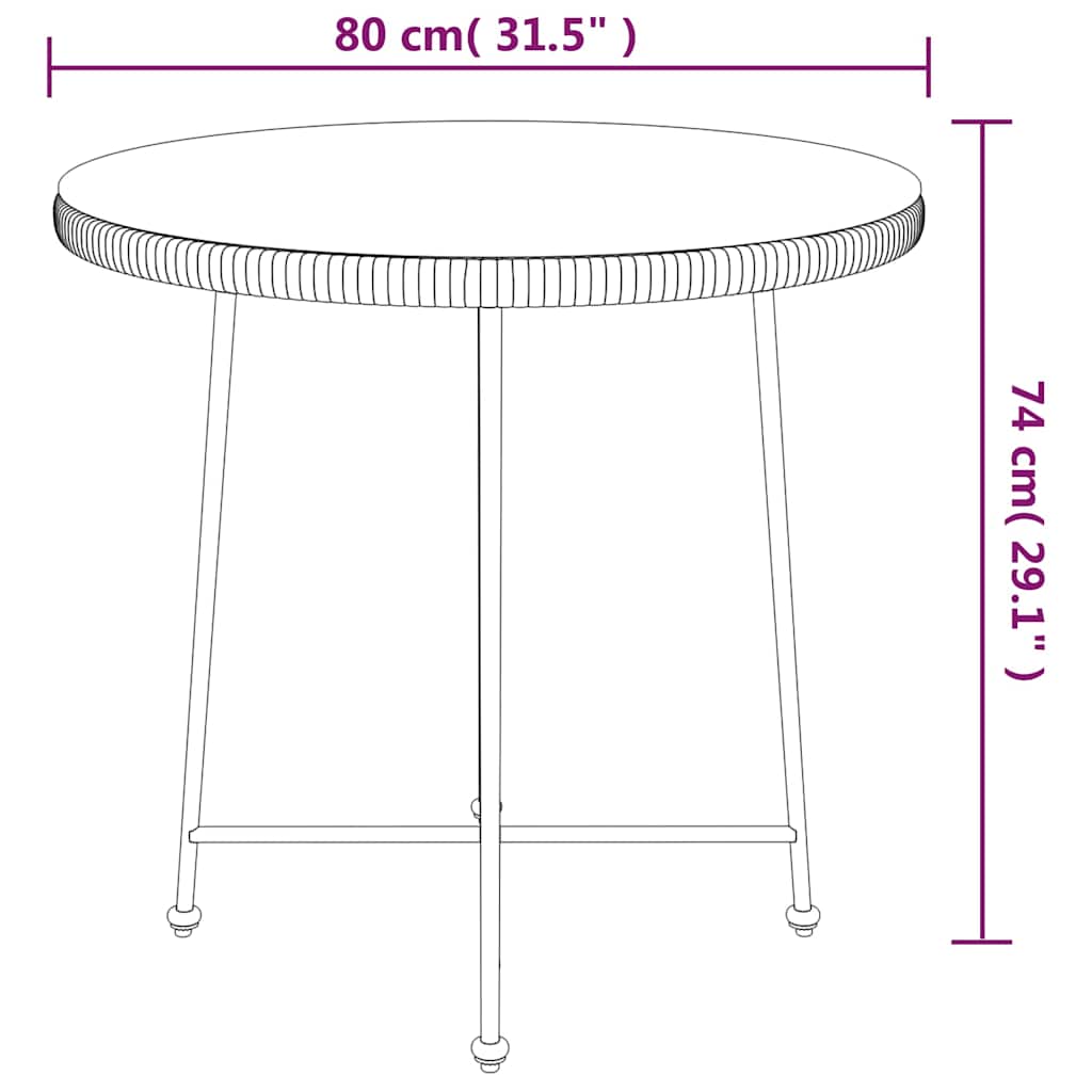 vidaXL Dining Table Black Ø80 cm Tempered Glass and Steel 6