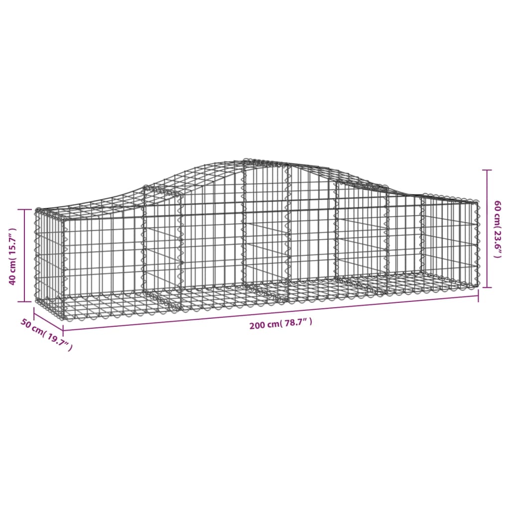 vidaXL Arched Gabion Baskets 2 pcs 200x50x40/60 cm Galvanised Iron 6