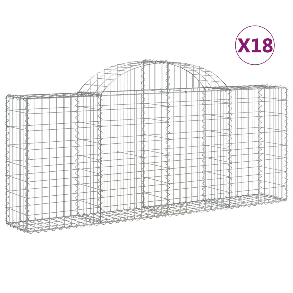 Arched Gabion Baskets Galvanised Iron 18 pcs 200 x 30 x 80/100 cm