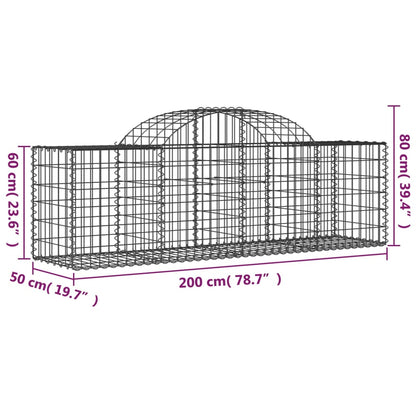 vidaXL Arched Gabion Baskets 2 pcs 200x50x60/80 cm Galvanised Iron 6