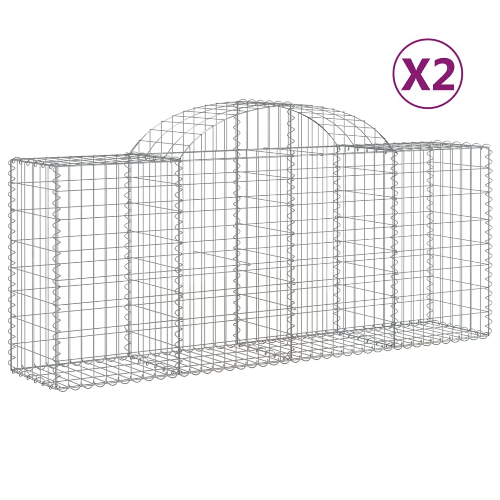 vidaXL Arched Gabion Baskets 2 pcs 200x50x80/100 cm Galvanised Iron 2