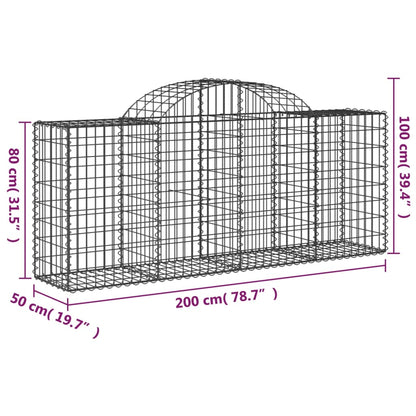 vidaXL Arched Gabion Baskets 2 pcs 200x50x80/100 cm Galvanised Iron 6