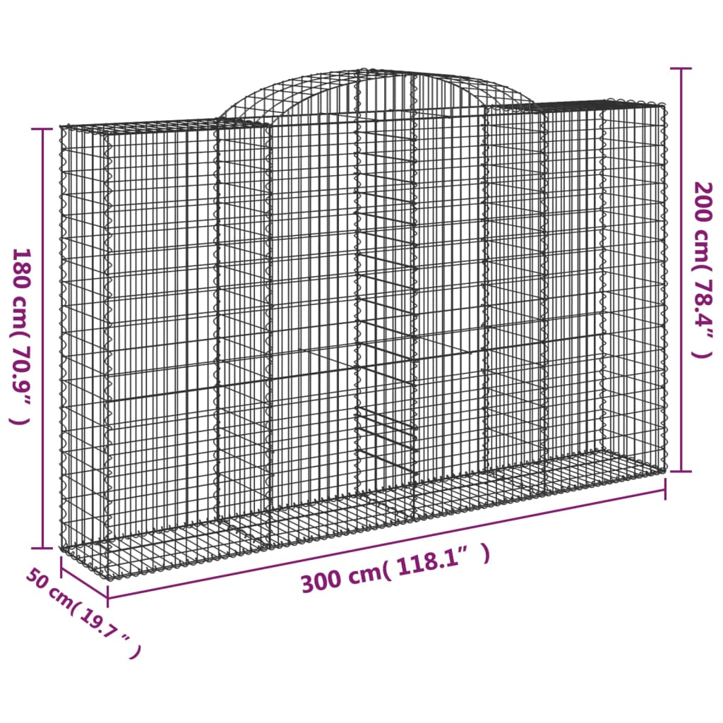 Arched Gabion Baskets Galvanised Iron 4 pcs 300 x 30 x 40/60 cm – 300 x 50 x 220/240 cm 300 x 50 x 180/200 cm