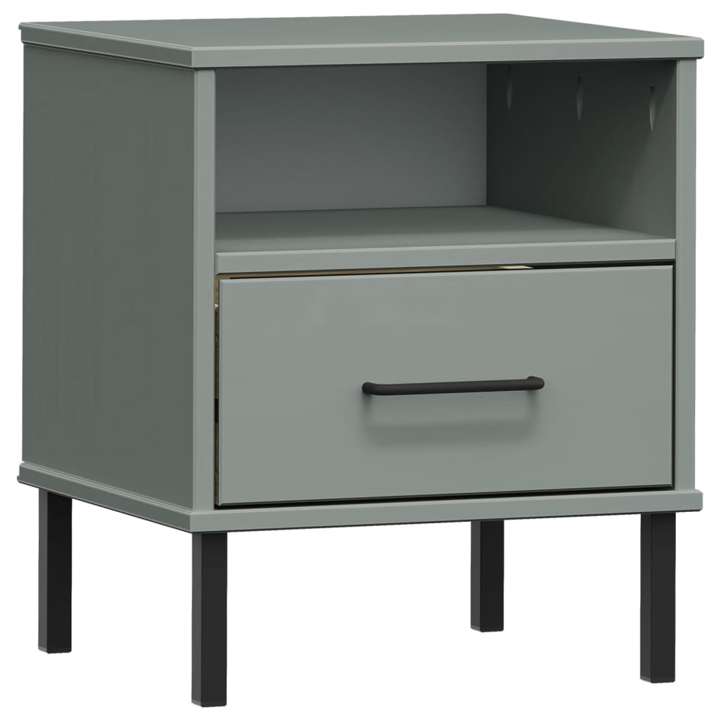 vidaXL Bedside Cabinet with Metal Legs Grey Solid Wood Pine OSLO 2