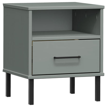 vidaXL Bedside Cabinet with Metal Legs Grey Solid Wood Pine OSLO 2
