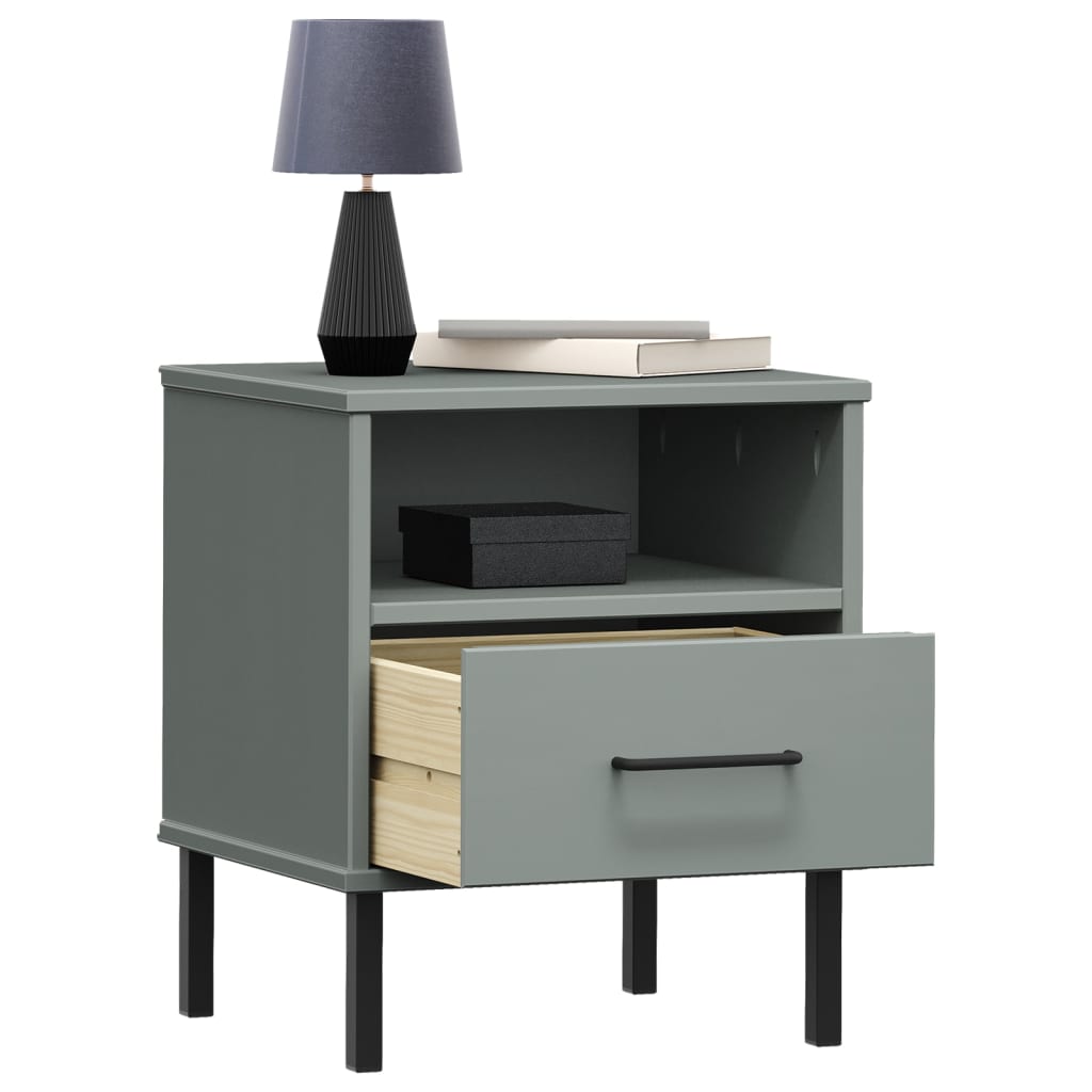 vidaXL Bedside Cabinet with Metal Legs Grey Solid Wood Pine OSLO 3