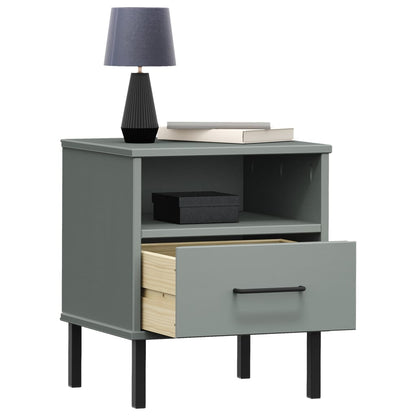 vidaXL Bedside Cabinet with Metal Legs Grey Solid Wood Pine OSLO 3