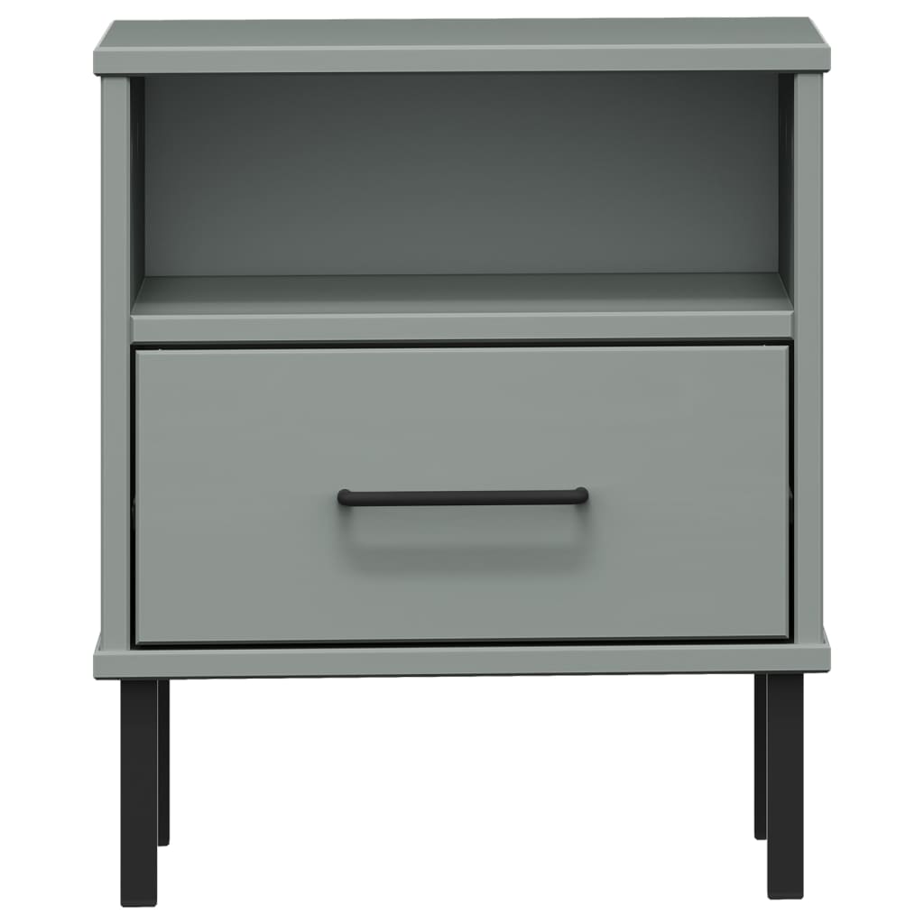 vidaXL Bedside Cabinet with Metal Legs Grey Solid Wood Pine OSLO 4