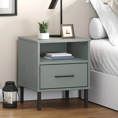 vidaXL Bedside Cabinet with Metal Legs Grey Solid Wood Pine OSLO 1