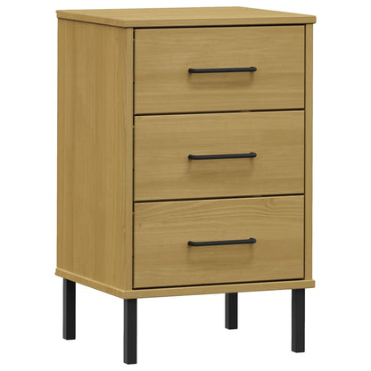 vidaXL Bedside Cabinet with Metal Legs Brown Solid Wood Pine OSLO 2