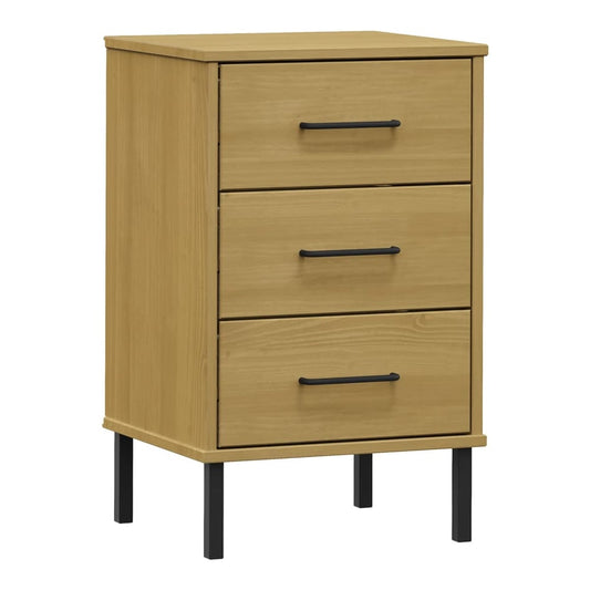 Bedside Cabinet with Metal Legs Solid Wood Pine "OSLO Brown