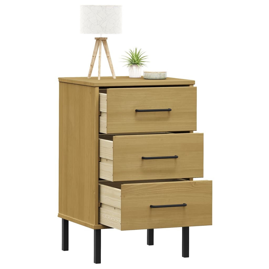 vidaXL Bedside Cabinet with Metal Legs Brown Solid Wood Pine OSLO 3