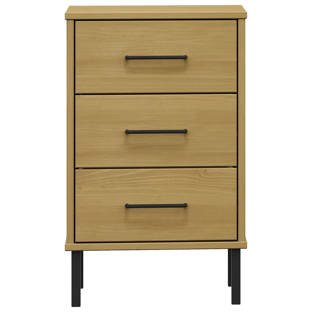 vidaXL Bedside Cabinet with Metal Legs Brown Solid Wood Pine OSLO 4
