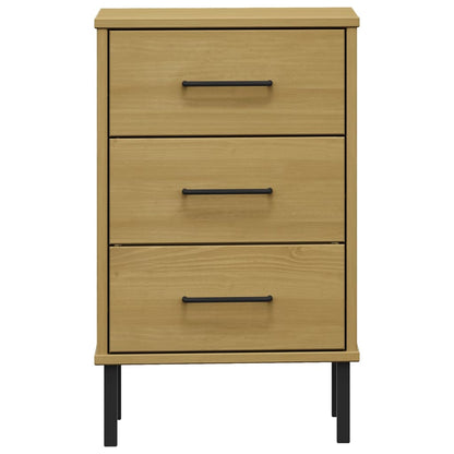 vidaXL Bedside Cabinet with Metal Legs Brown Solid Wood Pine OSLO 4