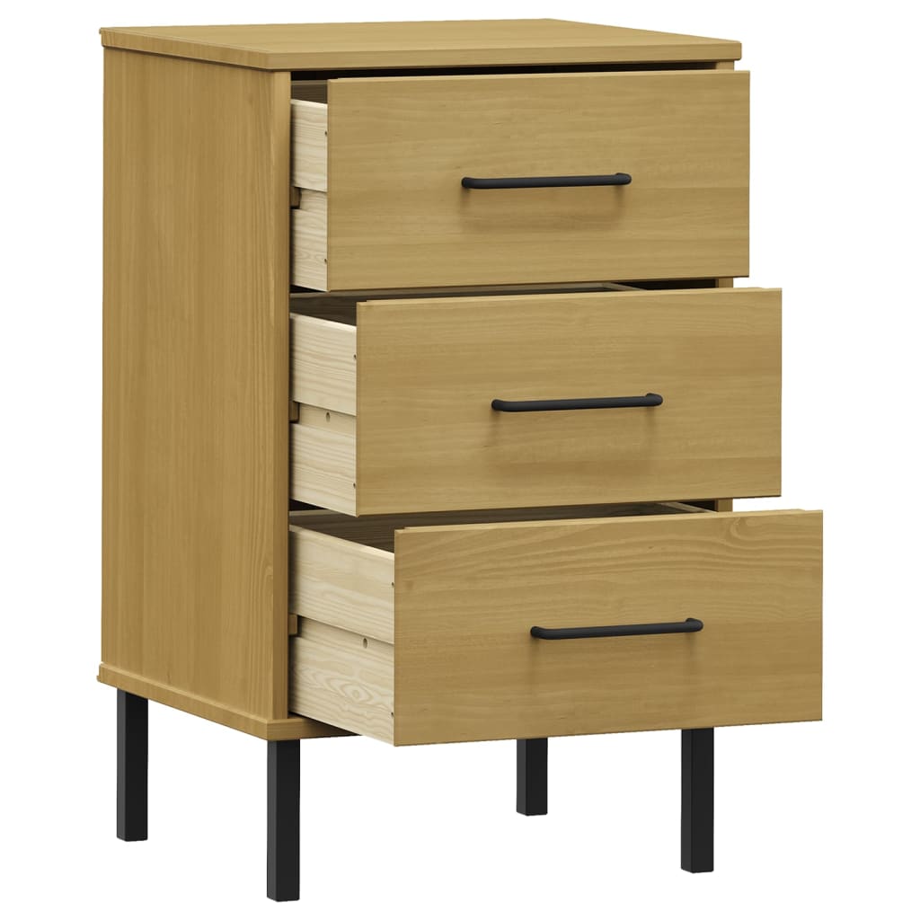 vidaXL Bedside Cabinet with Metal Legs Brown Solid Wood Pine OSLO 5