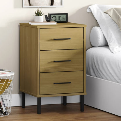 vidaXL Bedside Cabinet with Metal Legs Brown Solid Wood Pine OSLO 1