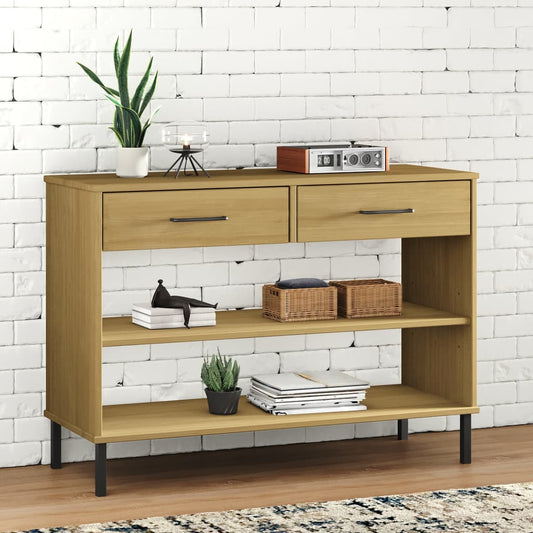 Console Cabinet with Metal Legs Solid Wood Pine "OSLO Brown