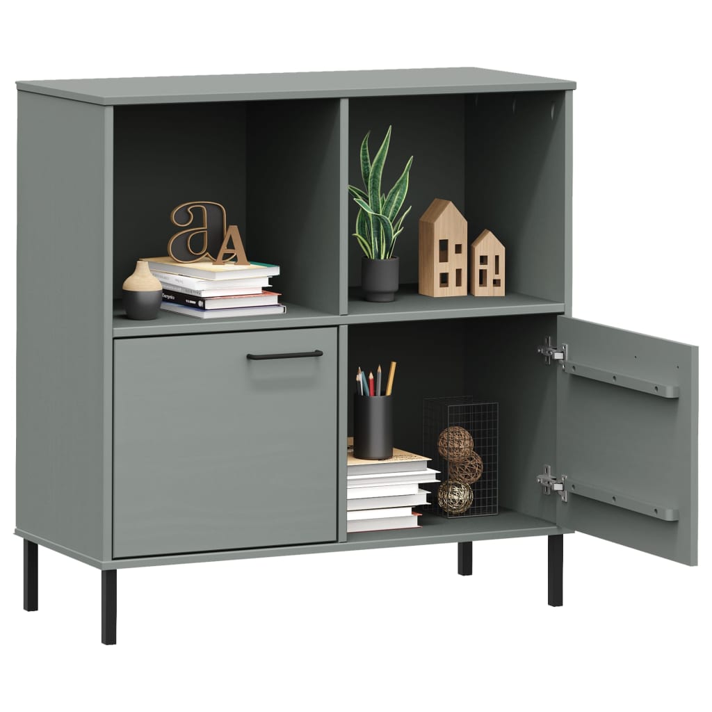 vidaXL Bookcase with Metal Legs Grey 90x35x90.5 cm Solid Wood OSLO 3