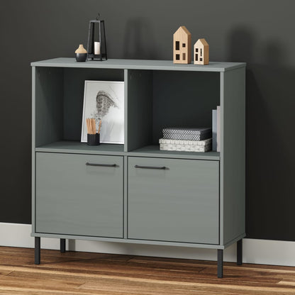 vidaXL Bookcase with Metal Legs Grey 90x35x90.5 cm Solid Wood OSLO 1