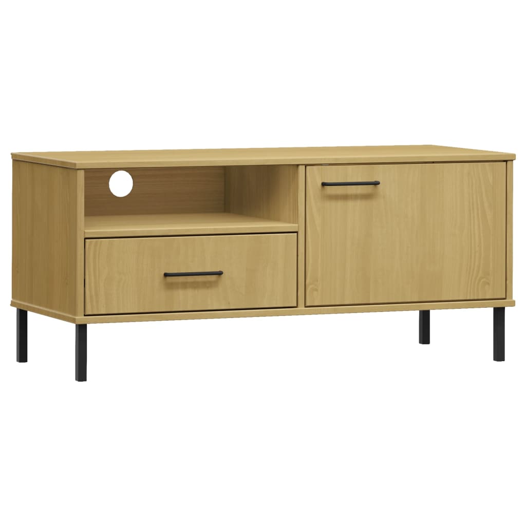 vidaXL TV Cabinet with Metal Legs Brown Solid Wood Pine OSLO 2
