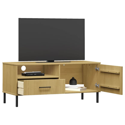 vidaXL TV Cabinet with Metal Legs Brown Solid Wood Pine OSLO 3