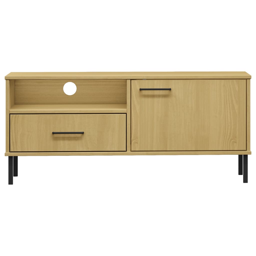 vidaXL TV Cabinet with Metal Legs Brown Solid Wood Pine OSLO 4